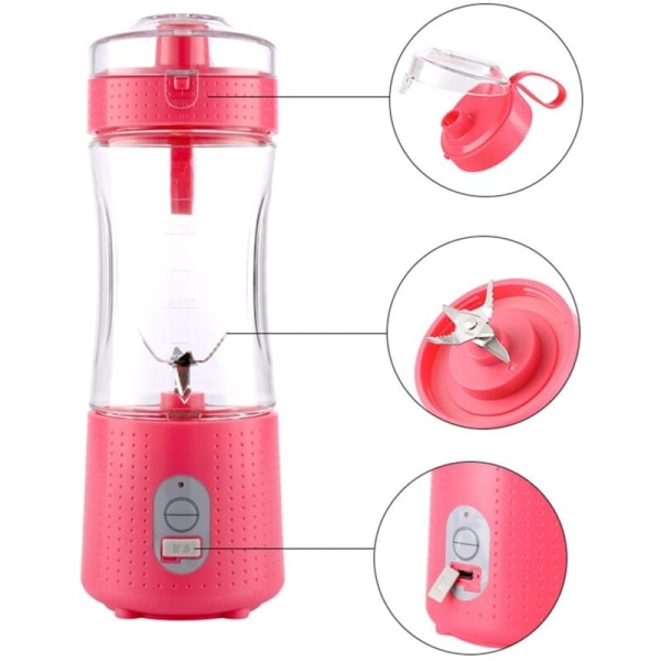380ML bærbar blender til smoothies, juice og shakes Mini blender 4000MAh til hjem og rejser - Rose rød