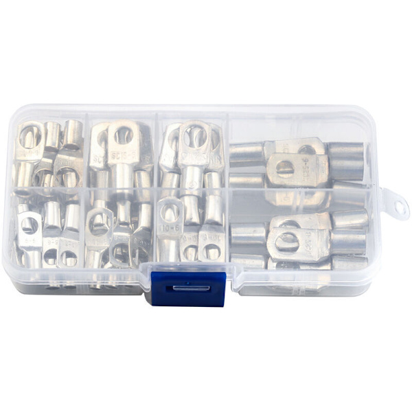 Terminalblokk 60 stykker Heavy Duty Kabel Lukket Ende Rørformede R-ing Terminaler Kontakter Kobbertråd Lugger Grommets Rørformet Assortert Boks Design (Sil