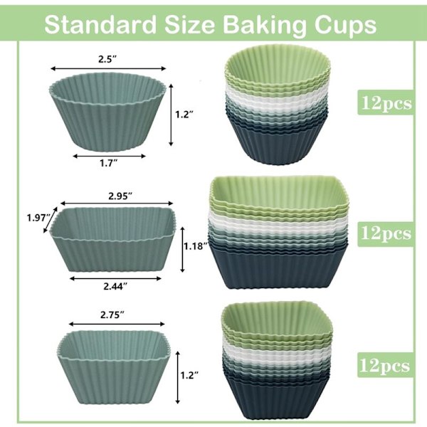 Gjenbrukbare muffinsformer 36 stk Silikon matboks skillevegger, matvarekvalitet Non-Stick silikon muffinsformer, Bento-boks
