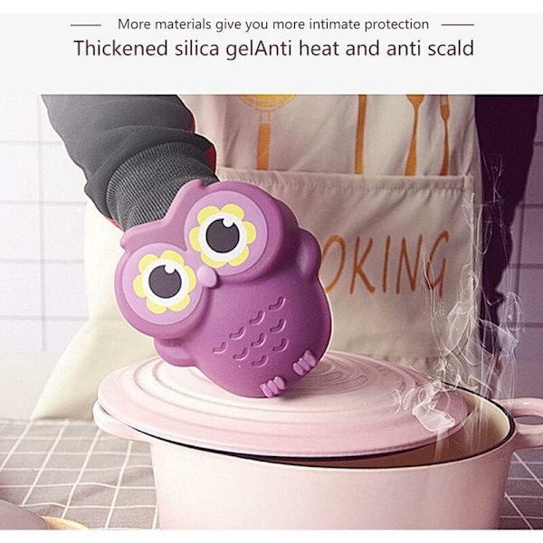 2-pack silikonugnsvantar, roliga ugglemössvantar, ugnshandskar, värmebeständiga kökshandskar, lätta att rengöra (lila)