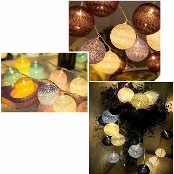 3M 20 LED Lysende Bomuldskugler Lysstreng Fest Jul Soveværelse Gardinlys Fødselsdag Halloween Bryllup Belysning Babyværelse Romantisk Dekoration Gave