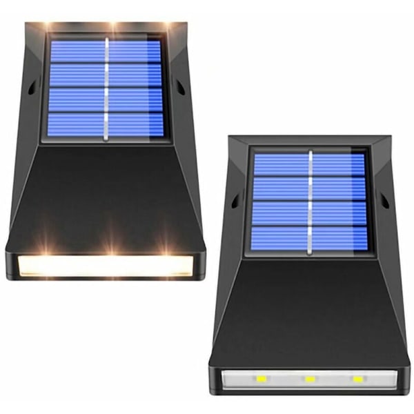 2 Pak Solcelle LED Op & Ned Lys Udendørs IP65 6 LED Solcelle Vægslys Op og Ned, Solcelle Vægslys til Udendørs, Have, Have - Hvidt Lys
