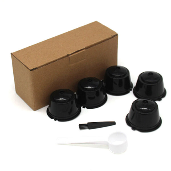 5-pack återanvändbara kaffekapslar för Nespresso, filterkopp, påfyllningsbar korg, pluggar, sked, borste - 2