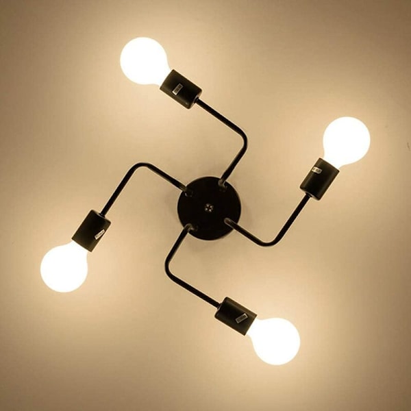 Moderne taklamper Industriell metallbelysning, 4 lamper E27 LED taklampe, moderne svart taklampe for stue soverom