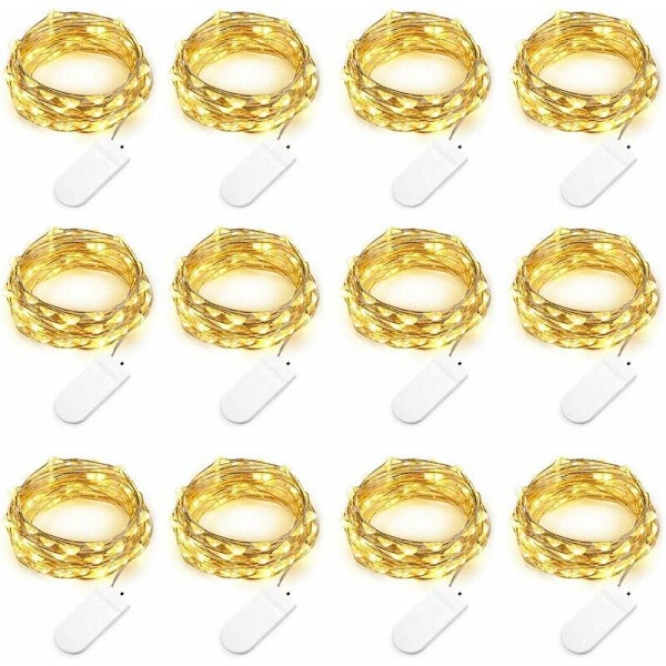 Set med 12 batteridrivna ljusslingor (batterier ingår) 2M 20 LED-ljusslingor i flerfärgad kopparkabel för juldekorationer, bröllop, fester, C