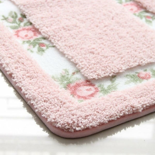 Lyxig Mjuk Blommig Halksäker Toalettskonturmatta, Badrumsmattor, Mjuk Plysch U-formad Toalettsgolvmatta för Badrum 20x20 Tum, Rosa