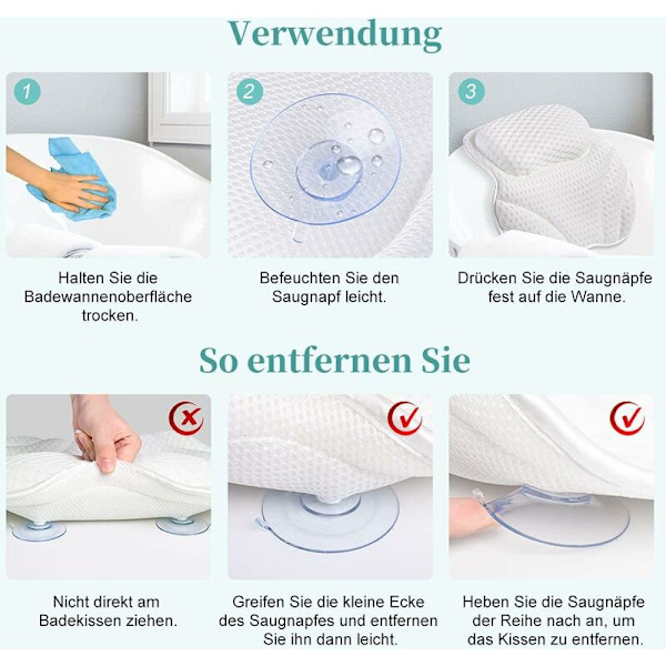 Ergonominen ylellinen kylpytyyny, jossa on 4D Air Mesh -teknologia ja 6 imukuppia, tukee päätä ja selkää, sopii kaikkiin kylpyammeisiin, porealtaisiin ja koti-kyliin（444