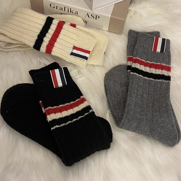 3 par luksuriøse stripete midt-legg sokker for kvinner, casual fashion Harajuku strømper