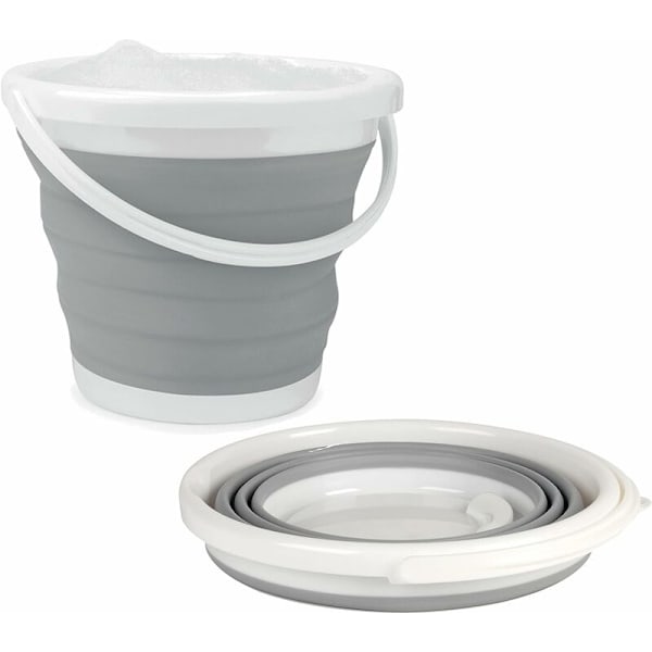 LA028495GRY 10L Hopvikbar Hink, Kompakt och Platssparande Design, Inomhus- och Utomhusbruk, Liten Hink Bassäng för Hushållsrengöring, Bilar & Campi