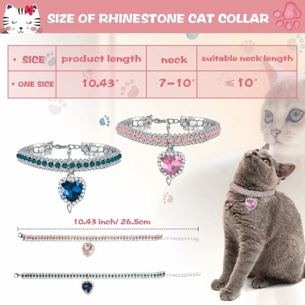 4 Pieces Bling Heart Rhinestone Cat Collar Breakaway Cat Collar Adjustable Collar Soft Velvet Kitten Collar with Rhinestone Love Heart (7.9 to 9.8 i