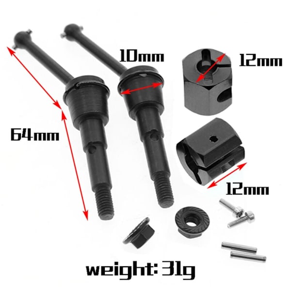 4 stk. CVD metalldrivaksel og adaptermuttere for SW-01 SW01 1/24 4WD oppgraderingsmonstertruck fjernkontrollbil, 2