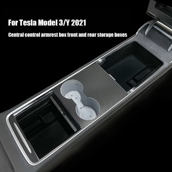 Bil Central Armrest Bageste Opbevaringsboks til Model 3 2021 Tilbehør Centerkonsol Flocking Organizer Beholdere