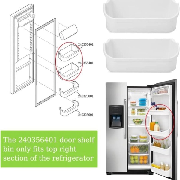 240356401 Vaihdettava jääkaapin oven hyllylevy, yhteensopiva FRS6HR5JW0, FFHS2622MBMA, FRS26RLECSR, yläoven hylly