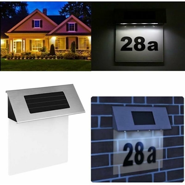 LED Adresse Skilt LED Solcelledrevet Dørplate Vegglys Nummerlys Hjemmedørlampe Rustfritt Stål Hus Vanntett Utendørs Hage Hagedekorasjon