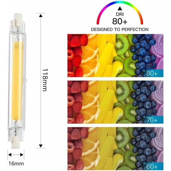 LaBlanc R7S LED-pære 118mm 20W Dimbar, Naturlig Lys 4500K 500LM, LED R7S COB-rør for Flomlys, Lineær Erstatning for Halogenlampe J118 200W, 360 Deg