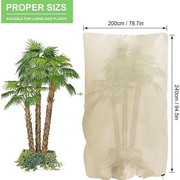 Vinterdekke for planter, ikke-vevd vinterdekke 80 g/m² Frostbeskyttelse for potteplanter og roser (240x200cm)