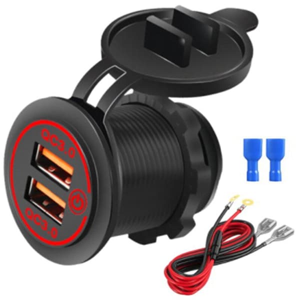 Hurtiglader 3.0 Dobbel USB Billader Socket Vanntett 12V/24V QC3.0 Lader Socket Strømuttak med Berøring Bryter C