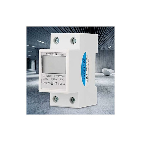 Digitalt elektricitet meter 220V 5(80)A enfaset DIN-skinne digital energimåler 2 ledninger 2P DIN-skinne elektrisk måler elektronisk KWh måler，1stk