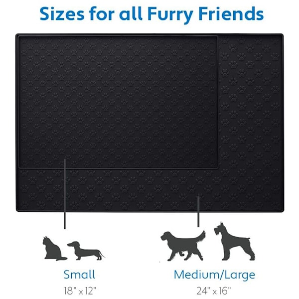 Pet Placemat til Hunde og Katte, Måtte til at Forhindre Mad- og Drikkeudslip, Velegnet til Små og Mellemstore Kæledyr 40X60CM Sort