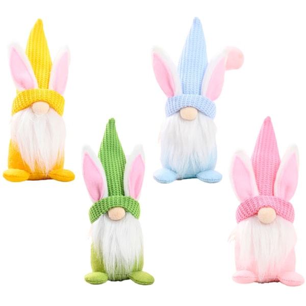 4Pcs Handmade Series Easter Bunny Gnome Swedish Plush Scandinavian Tomte Rabbit Holiday Ornaments Decoration