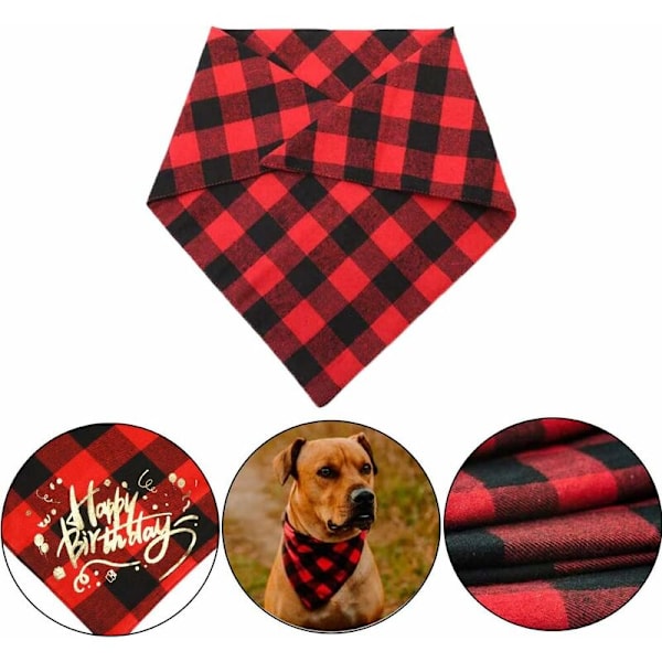 Kolmion muotoinen koiran bandana, 2 kpl koiran kolmion muotoisia bandana-liinoja, koiran syntymäpäiväbandana, koirille, kissoille ja lemmikkieläimille syntymäpäiväjuhliin (punainen musta ja vihreä