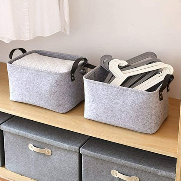 Oppbevaringskurv - Oppbevaringskurv i filt med to håndtak Sammenleggbar oppbevaringskurv i filt Skaparrangør (Lysegrå, 20 × 33 × 23 cm)-