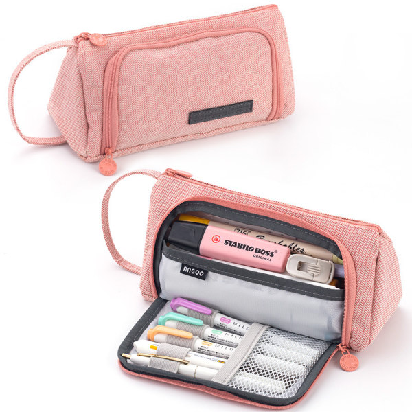 Stort case, bärbart case med stor kapacitet, sminkväska kontorspapperspåse Kawaii söt pennväska för pojkeflicka tonåring (rosa)