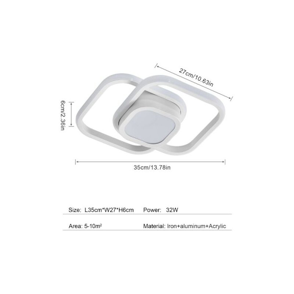 LED Taklampe, Moderne Taklampe Armatur 32W 2500LM, Kvadratisk Kald Hvit 6000K, Taklampe for Soverom Gang Balkong
