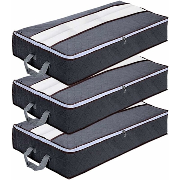 Sæt med 3 opbevaringsposer under sengen, stor under seng opbevaring sammenklappelig non-woven, opbevaringsposer til dyner, tæpper, puder, legetøj, tøj (100x 50 x 1