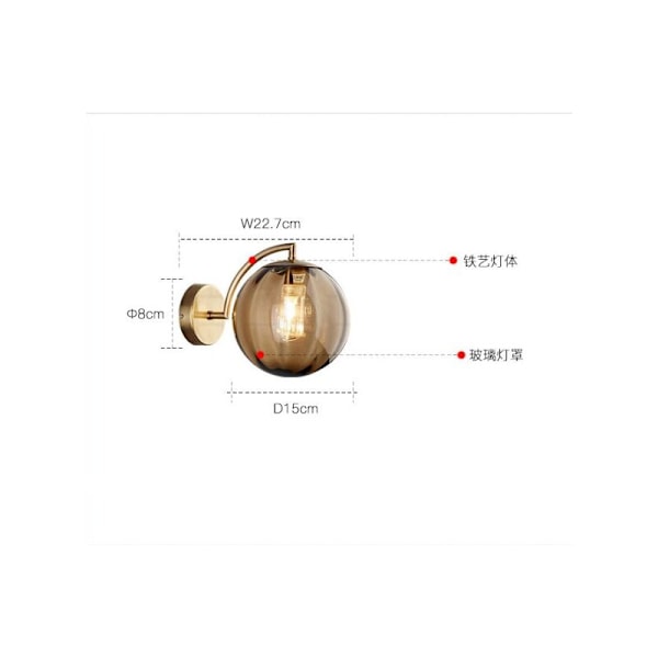 Ny nordisk modern vägglampa Ø15CM blå glaskula vägglampa skans ljusarmatur metallfäste vägglampa (blå)