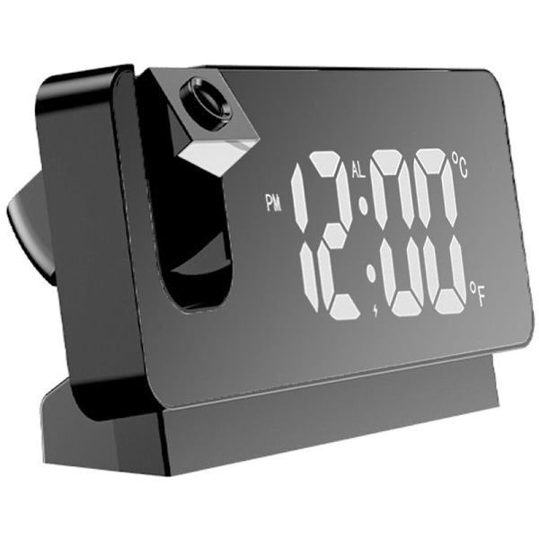 Projektionsväckarklocka för sovrum, digital väckarklockradio med 0-100 % dimmer och 2 USB-laddningsportar, 180° roterbar projektor, dubbel alarm, snooze