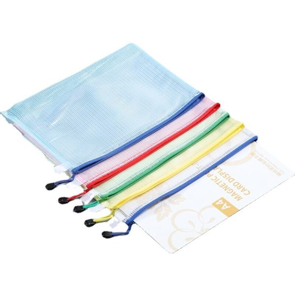 12 stk. PVC mesh-tasker, farvet lynlåstaske, gennemsigtig kontoropbevaringstaske, mesh-taske