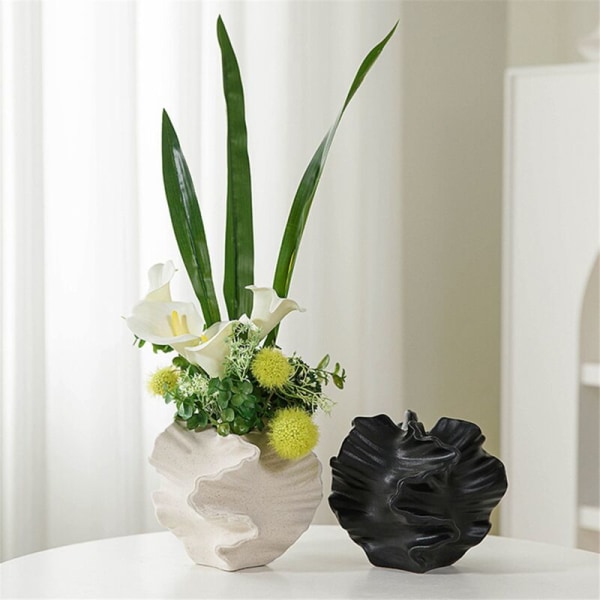 Korall Keramisk Vase, Nordisk Kunstbeholder for Blomster, Pampasgress, Stue, Midtstykke, Dekor Svart B