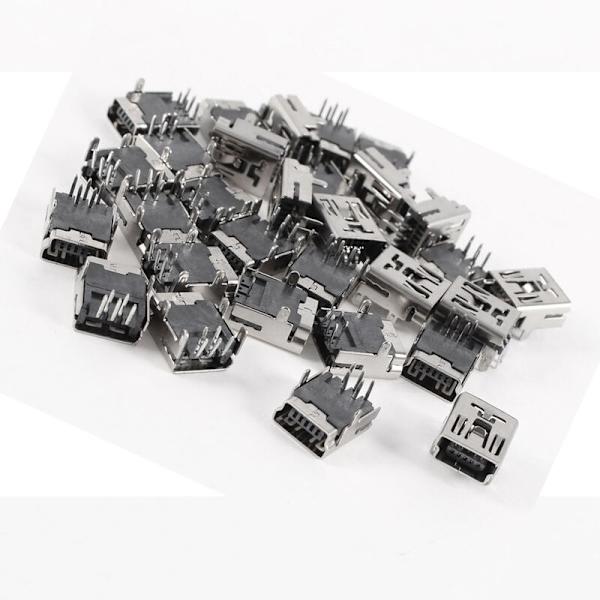 30 stk. Mini USB Type B 5-bens hun-stik DIP-stikkontakt højre vinkel
