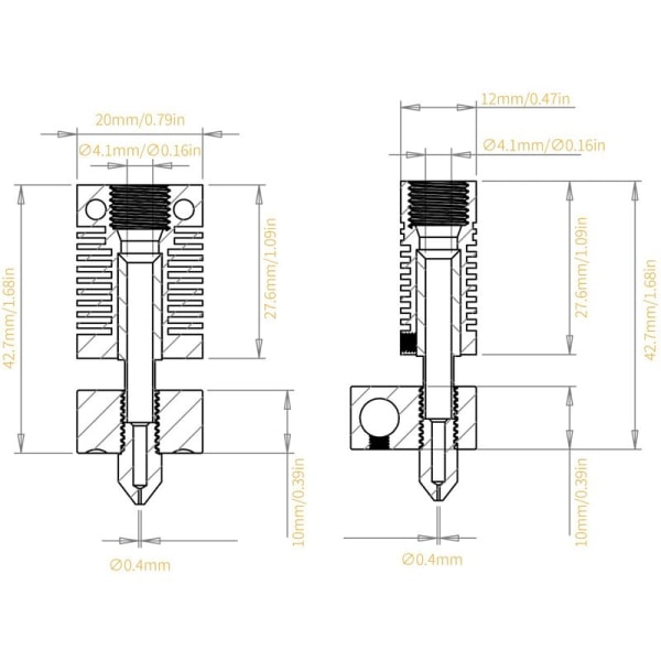 Päivitä 24V 40W 3D-tulostimen ekstruuderin hotend-kokoonpano, sopii 3D V2:lle, 5.lle, CR10 3D-tulostimelle