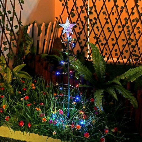 Juletrærlyslenke, utendørs solcelledrevet juledekorasjon gran, spiral juletrær, utendørs solcelledrevet hagejuledekorasjon LED-lys