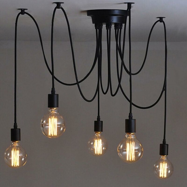 Hengende Edison 2 Meter Justerbar Taklampe Edderkopplys Metalltråd Bur Hengelampe Lysekrone Moderne Industriell Lysende Lys (Pære IKKE