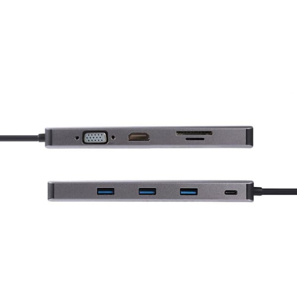 Type-C Hub 9-in-1 USB-C - 4K PD VGA 3xUSB3.0 TF-kortti RJ45 LAN-sovitin kaapeli
