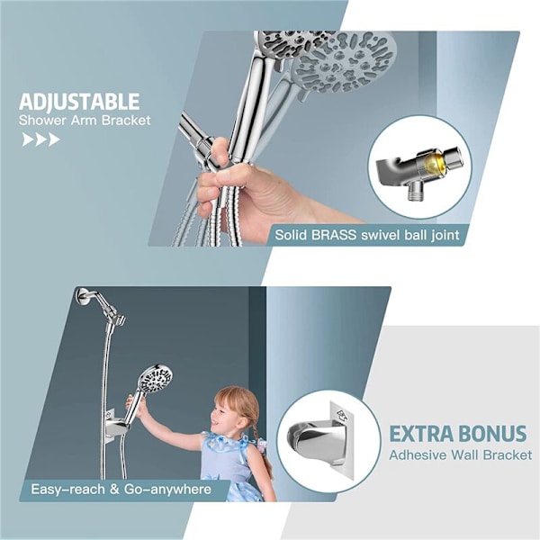 Pommeau de douche, pommeau de douche à 8 modes avec ordinateur de poche, lavage sous pression pour nettoyer la salle de bain, pommeau de douche à effet pluie 4,7 pouces