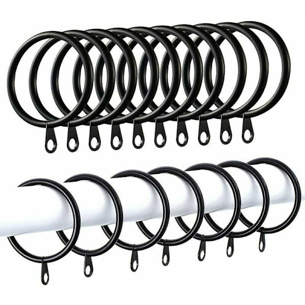 Metalliset verhokierteet verhoille ja tangoille, sisähalkaisija 38 mm, 60 kpl pakkaus mustana.