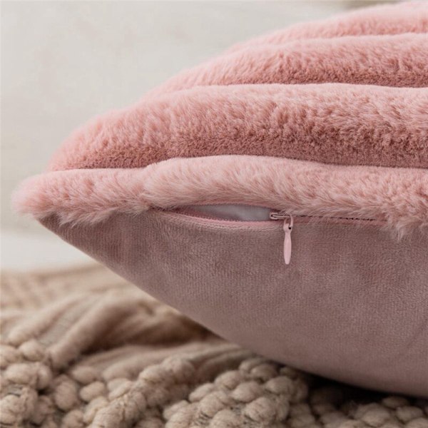 Rosa Fuskuddöverdrag, Fluffig Randig Kuddfodral, 18 X Tum, Soffa Sovrum Dekoration B