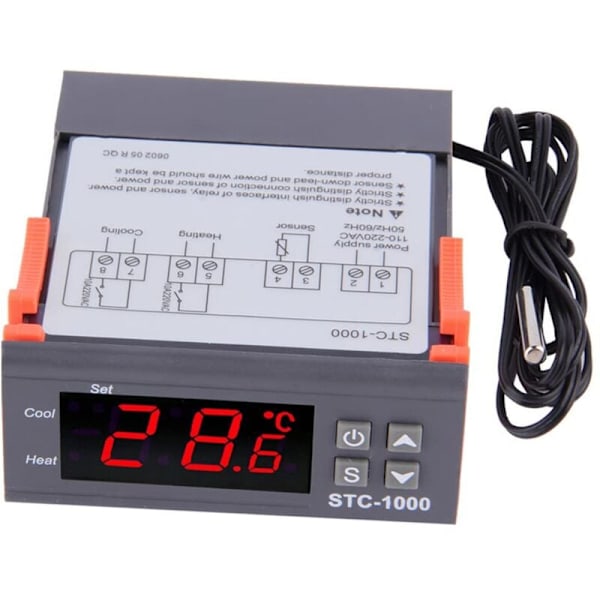 AC 110V-220V Temperaturregulator, STC-1000 Allround Digital Termostat med NTC Temperatursensor Sond, Celsius Temperaturregulator, He
