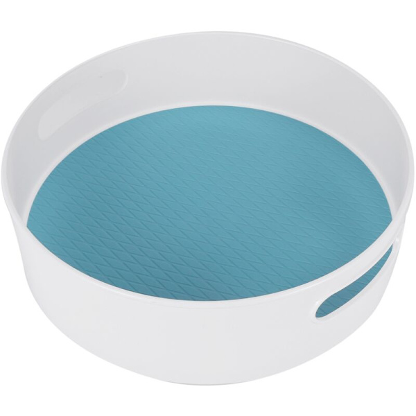 Multifunktionel Anti-Skrid Sikker Rotations Opbevaringsskuffe ABS Kosmetik Holder Stativ Køkken Desktop Frugt Skål Blå + Hvid-L