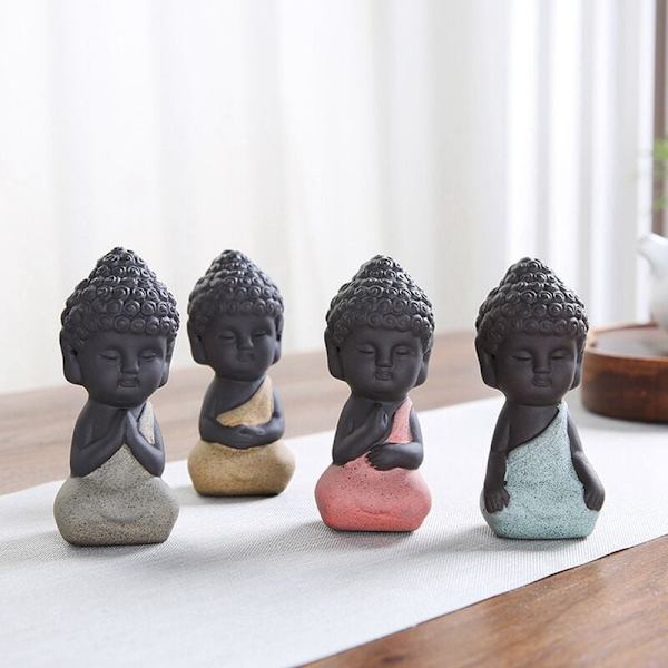 Keraaminen patsas Mini meditaatio meditaatioveistos, Pieni munkkipatsaat ja -hahmot teetassille Lemmikki-punainen