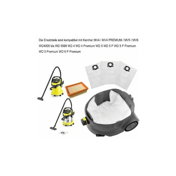 2 filtre og 6 poser til wd4 wd5 wd5p wd6 wd6 p mv4 mv5 mv6 støvsugerpose tilbehør