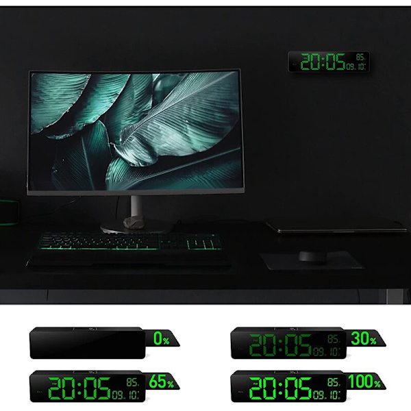 Digitalt veggklokke, Stor LED-sifferdisplay, Dobbel alarmklokke, Automatisk dimming, 12/24-timers format, Lydløs veggklokke for soverom Grønn
