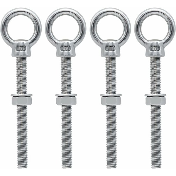 M10 x 100mm Öglebultar M10 Ringskruv med metrisk gänga i rostfritt stål för fixering och upphängning, 4 st
