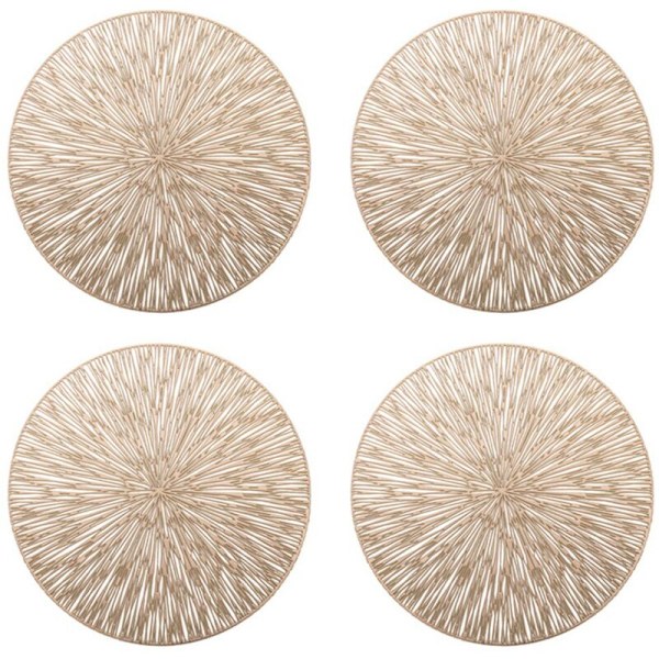 4 kpl pyöreät ruokailualuset Ravintola Ontto PVC Aterian koriste Anti-Hot Mat Ruokapöytä Line Mat Steak Plate Pad Kultainen