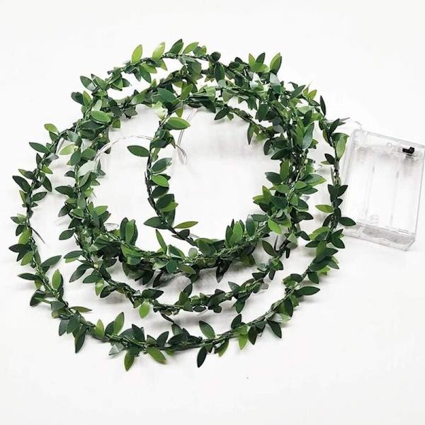Gröna blad ljusslingor, 16 fot vinranka ljusslingor set med 50 LED för inomhus utomhus jul dekorativ uteplats trädgård bröllop