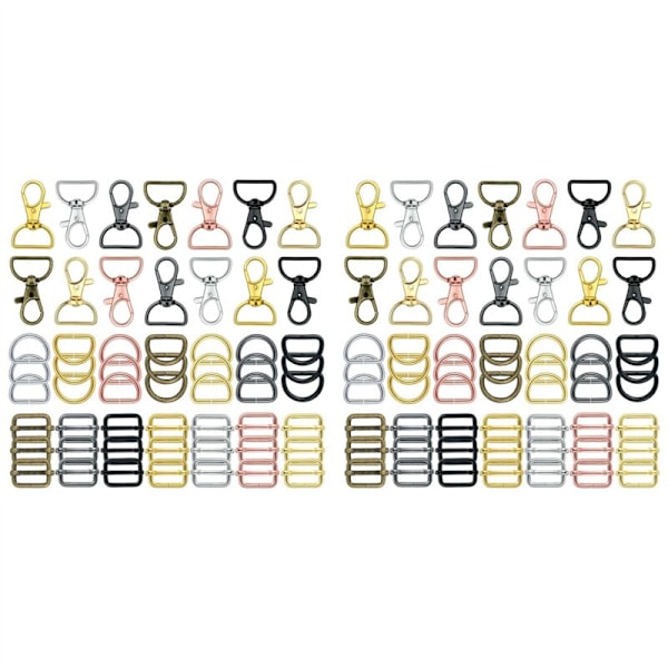 112 Pieces Hardware Handbag Key Ring Hooks for Making Carabiners Lanyard Metal Swivel Clasps with D Rings and Slide Buckle